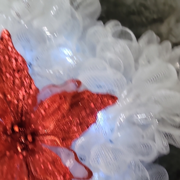 Festive White Mesh Star with Red Glitter Poinsettia - Picture 8 of 11